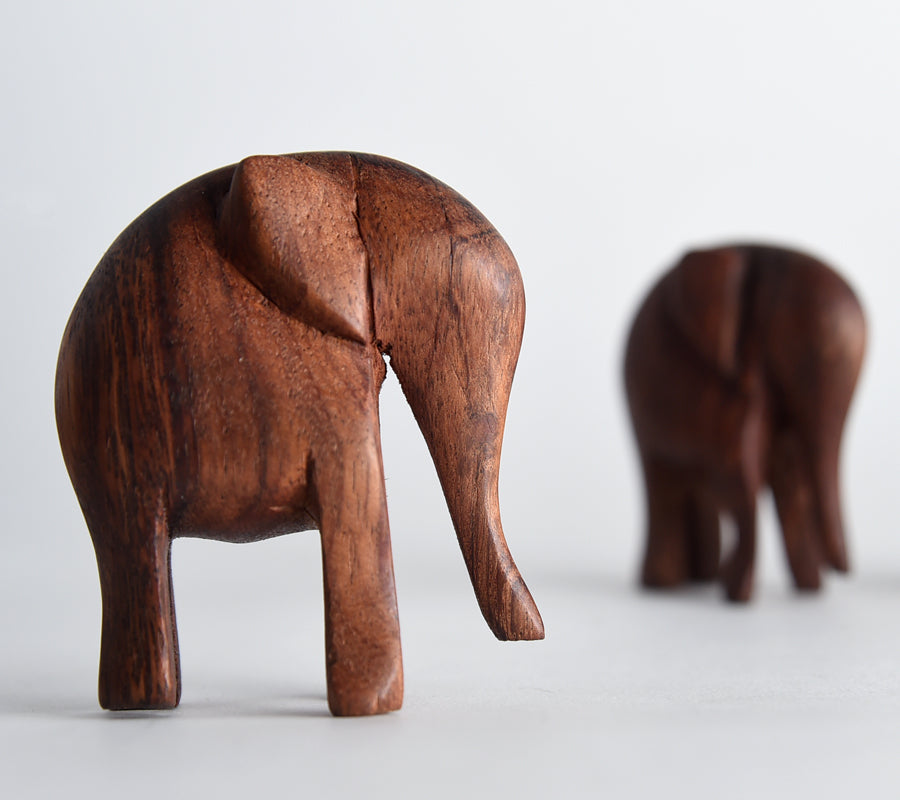 Set of 6 Hand-Carved Wooden Elephants