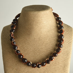 Small Paper Bead and Fabric Necklace