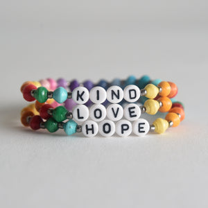 LOVE/HOPE/KIND Rainbow Bracelet Trio
