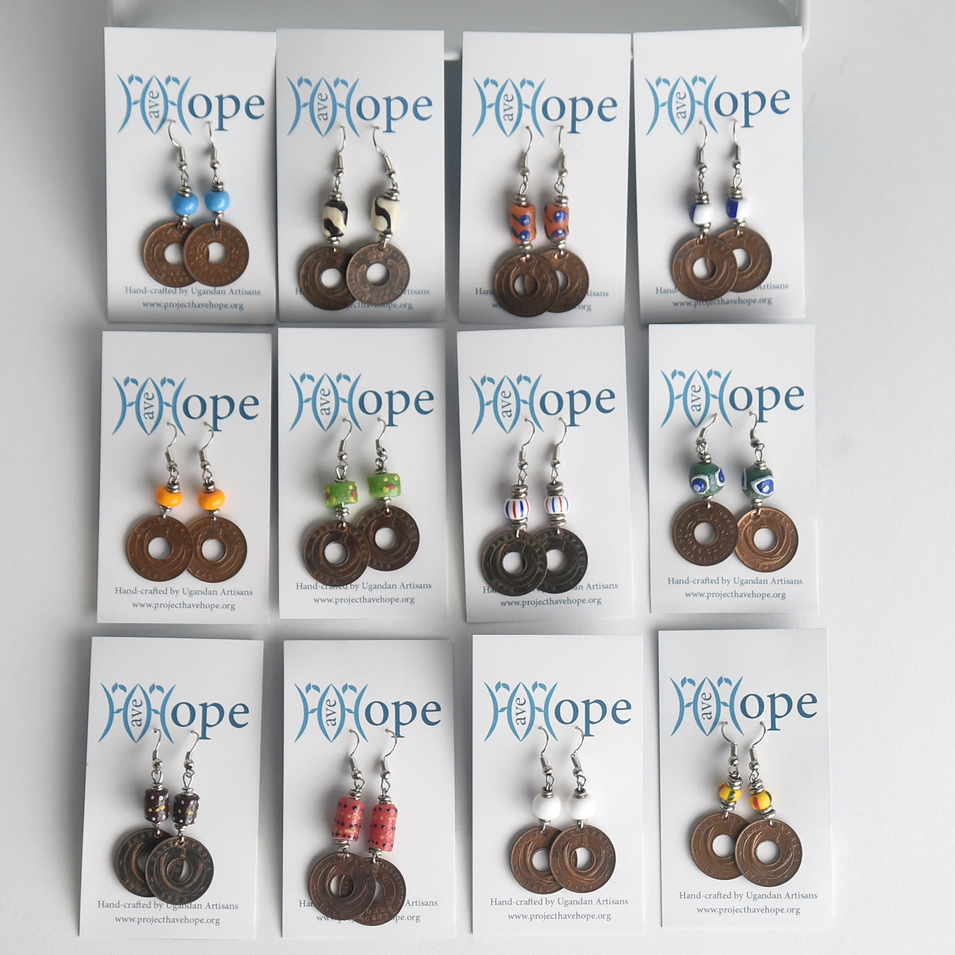 Set of 12 Coin Earrings with Bead Accents