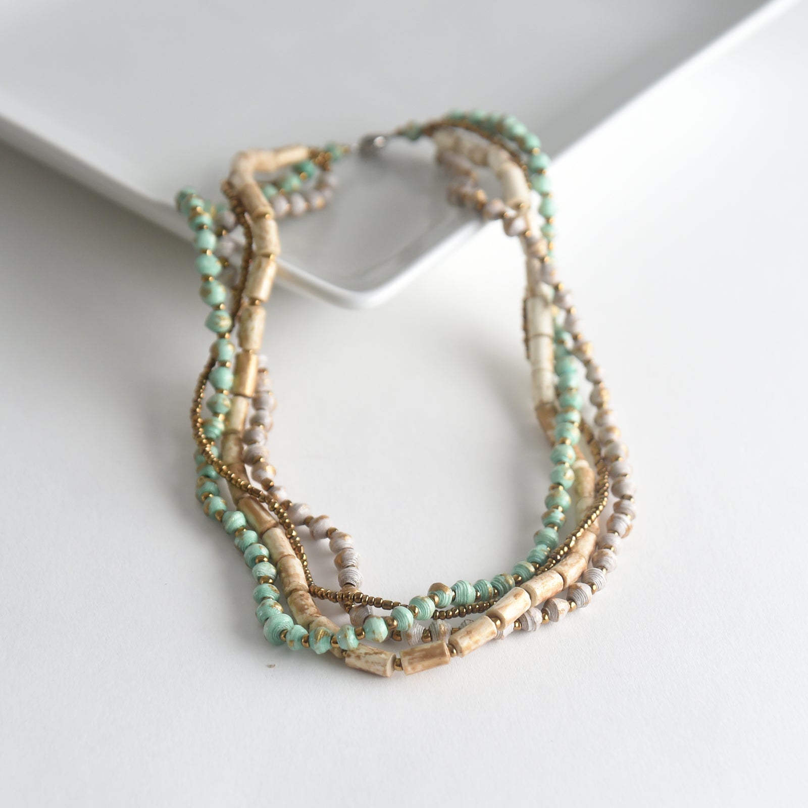 Layered Paper & Gold Bead Necklace