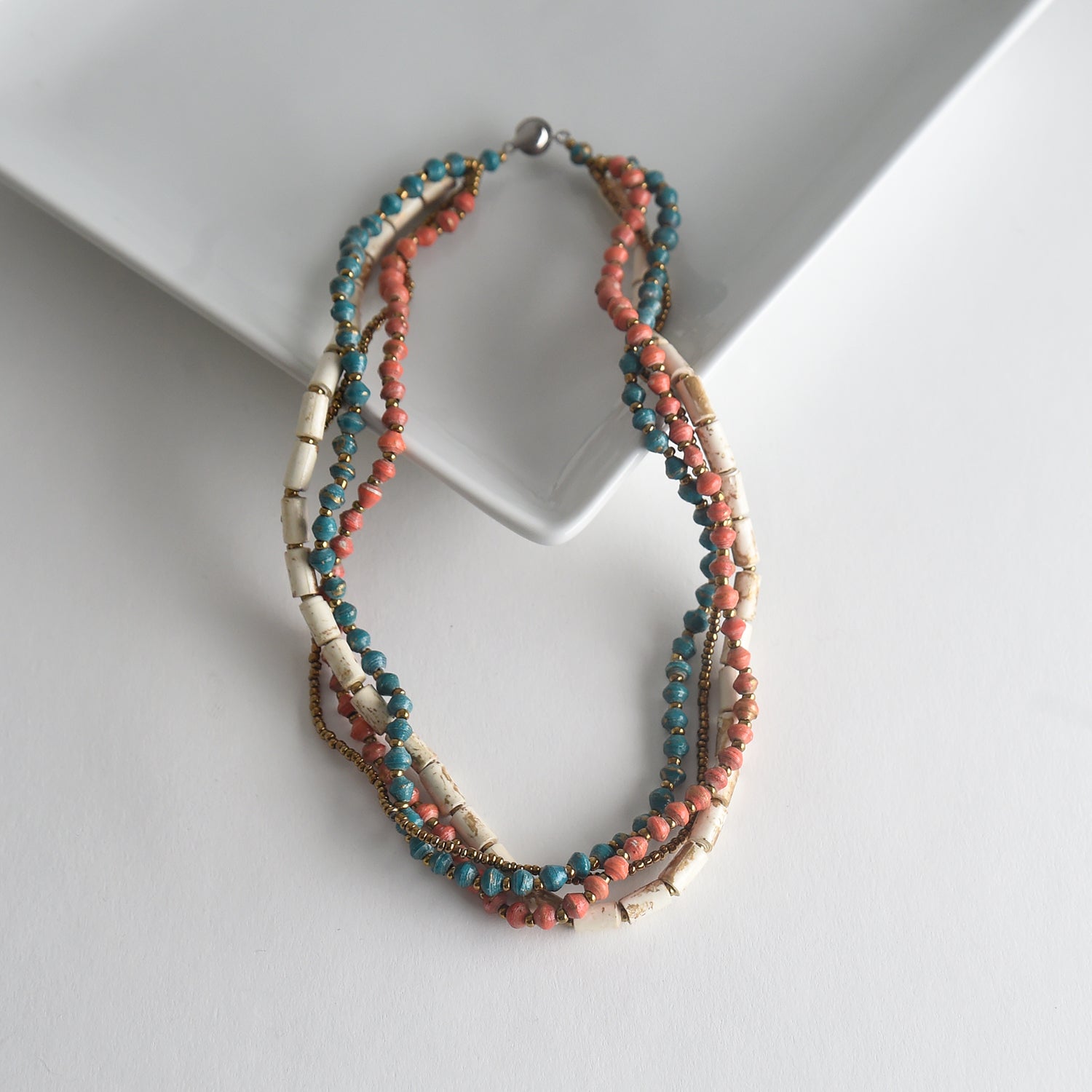 Layered Paper & Gold Bead Necklace