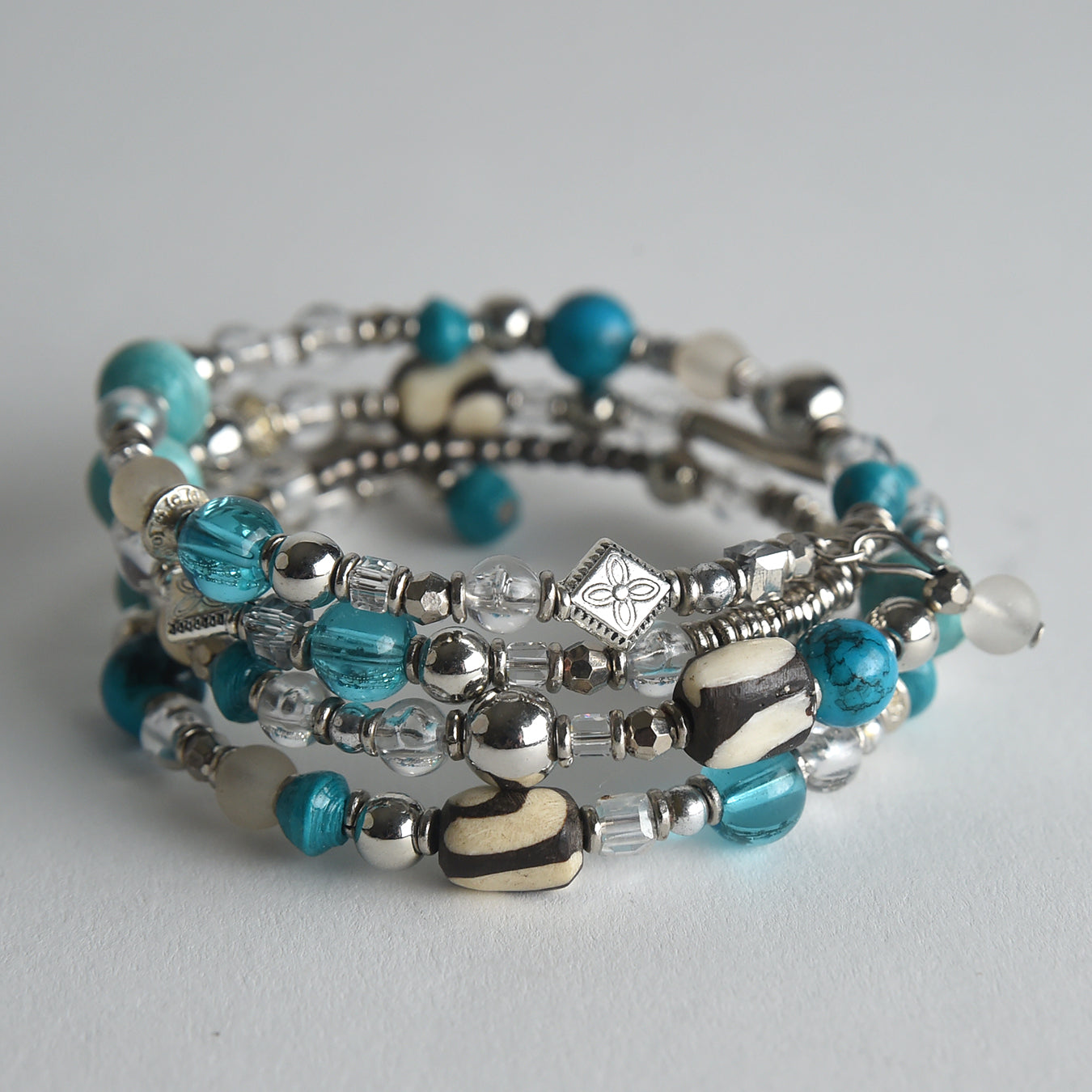 Mixed Media Memory Wire Bracelet in Ocean