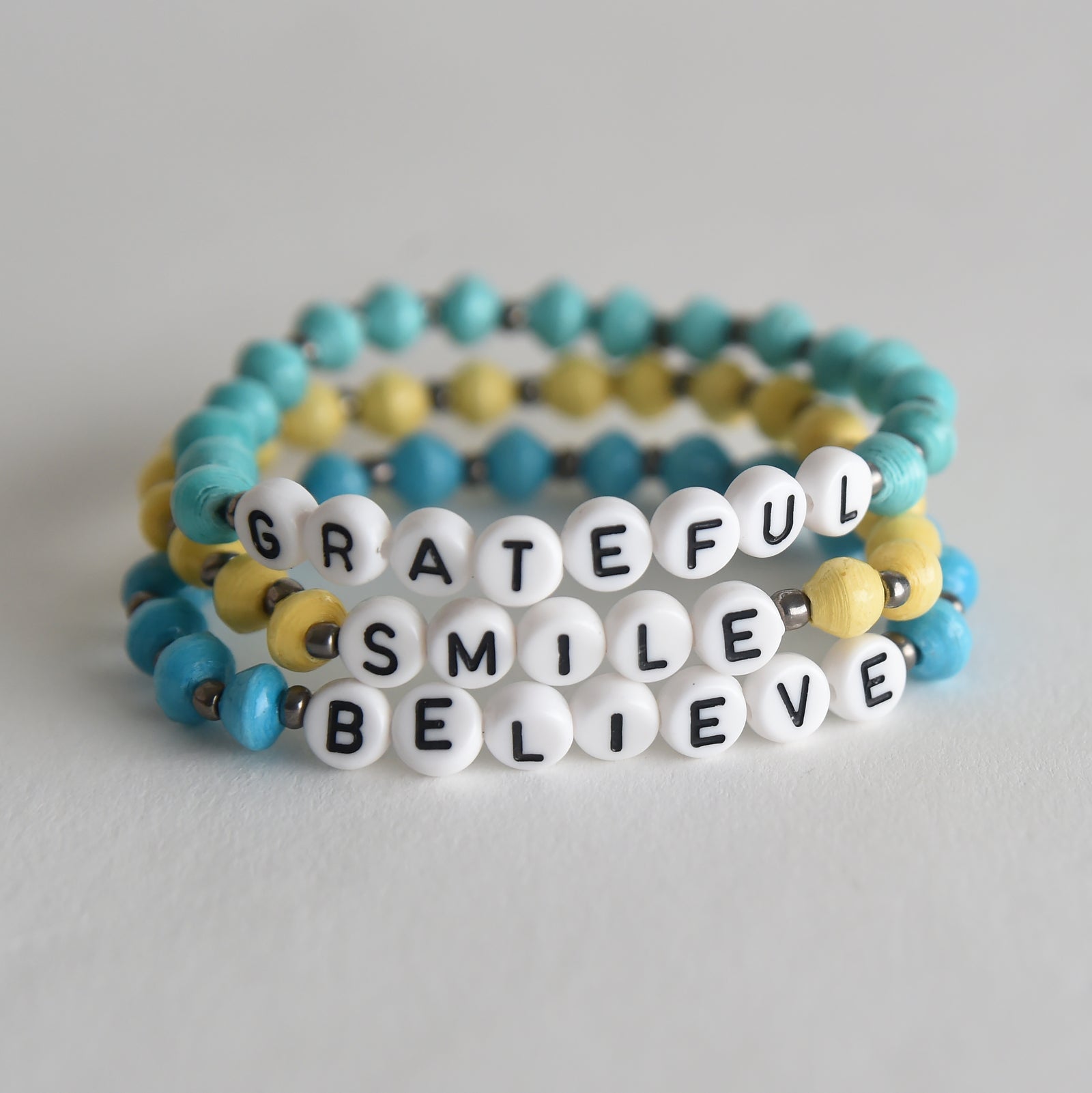 GRATEFUL, SMILE, BELIEVE Bracelet Trio