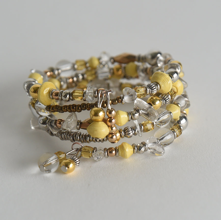 Mixed Media Memory Wire Bracelet in Yellow
