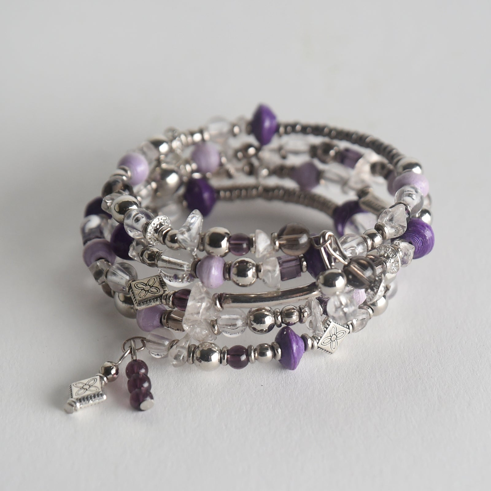 Mixed Media Memory Wire Bracelet in Purple