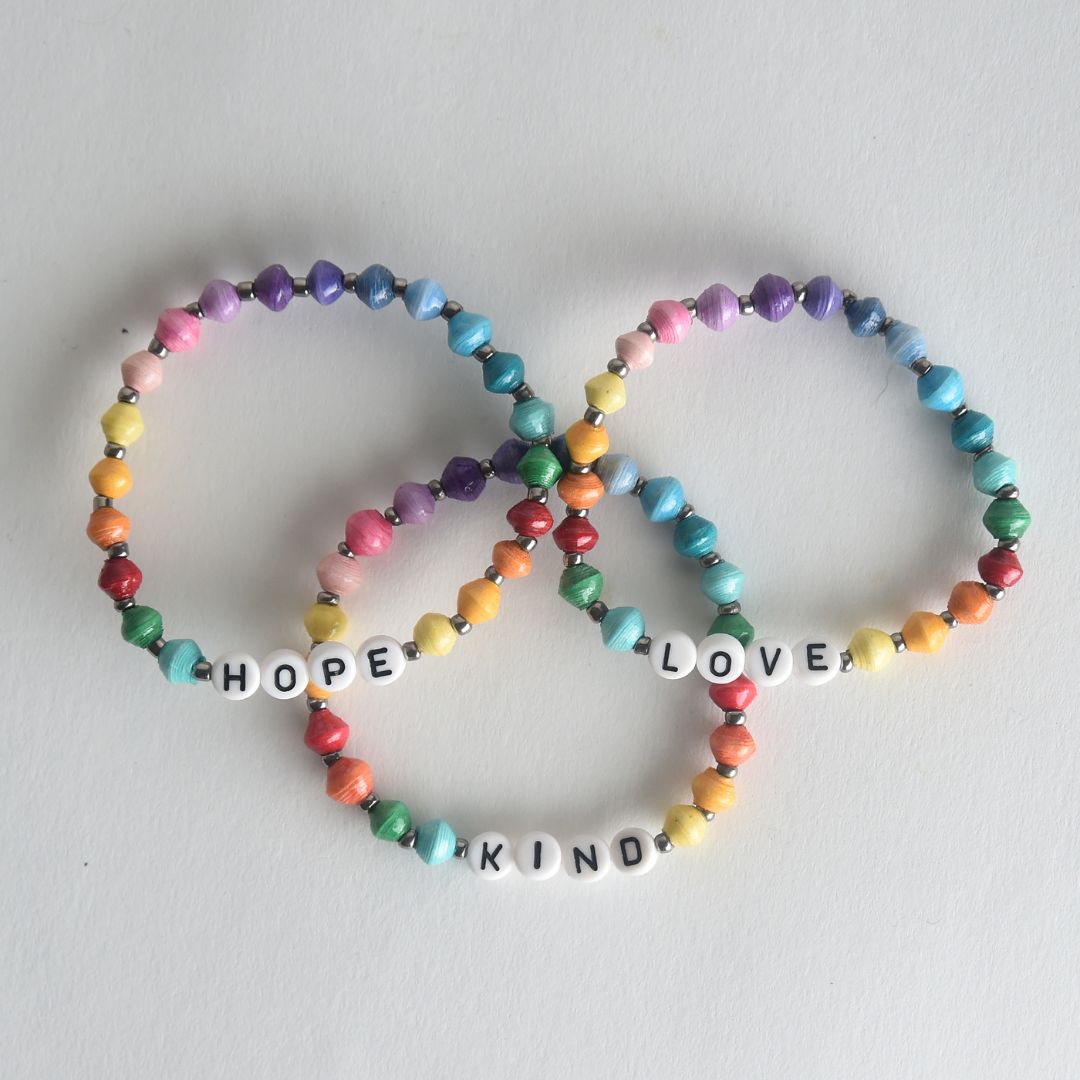 LOVE/HOPE/KIND Rainbow Bracelet Trio