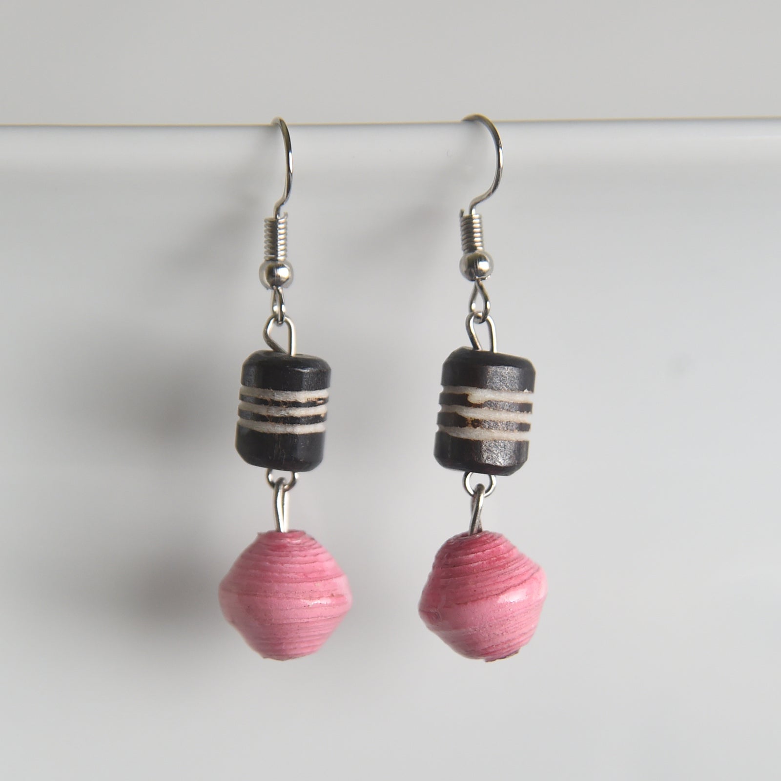 Brown Striped Bone & Paper Earrings