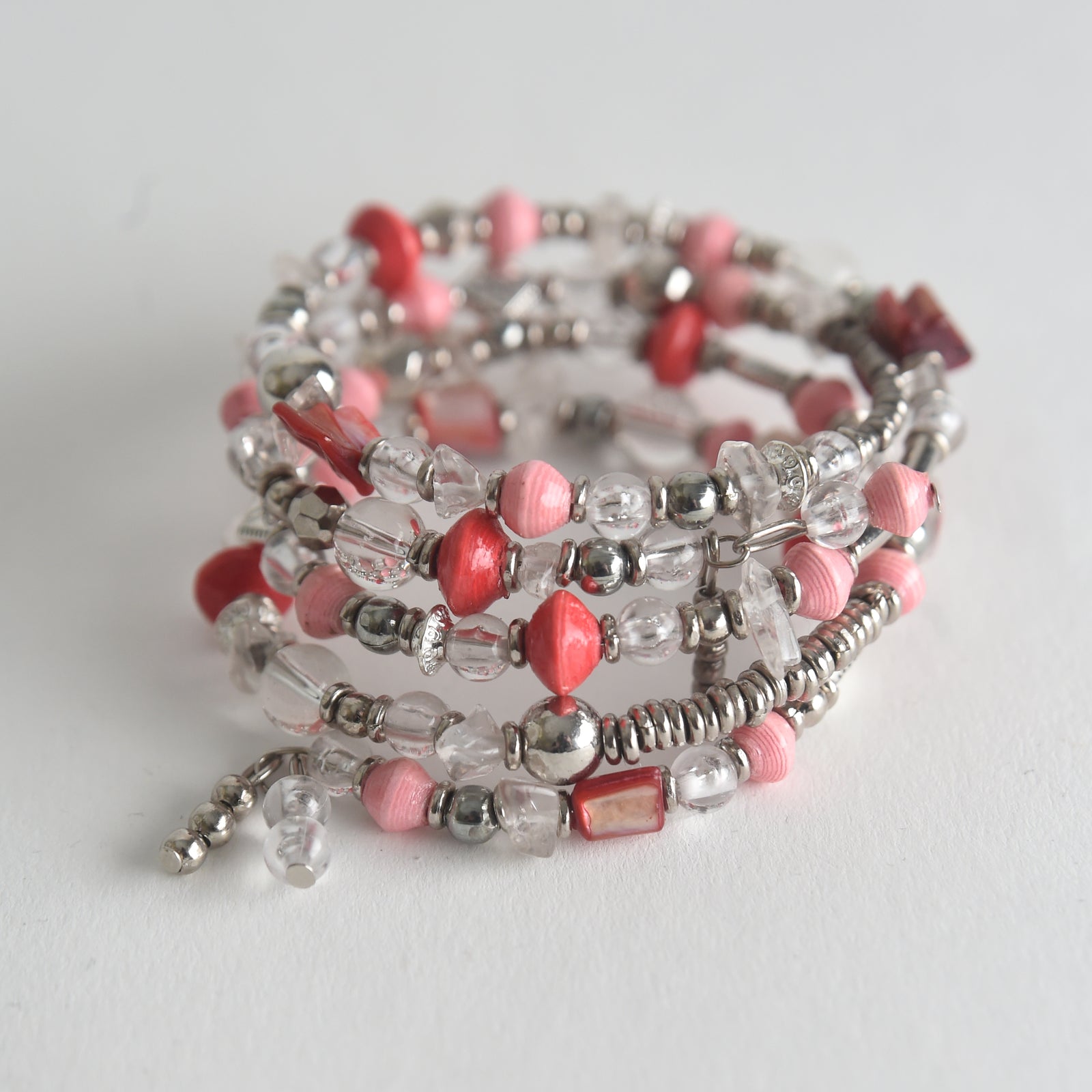 Mixed Media Memory Wire Bracelet in Rose