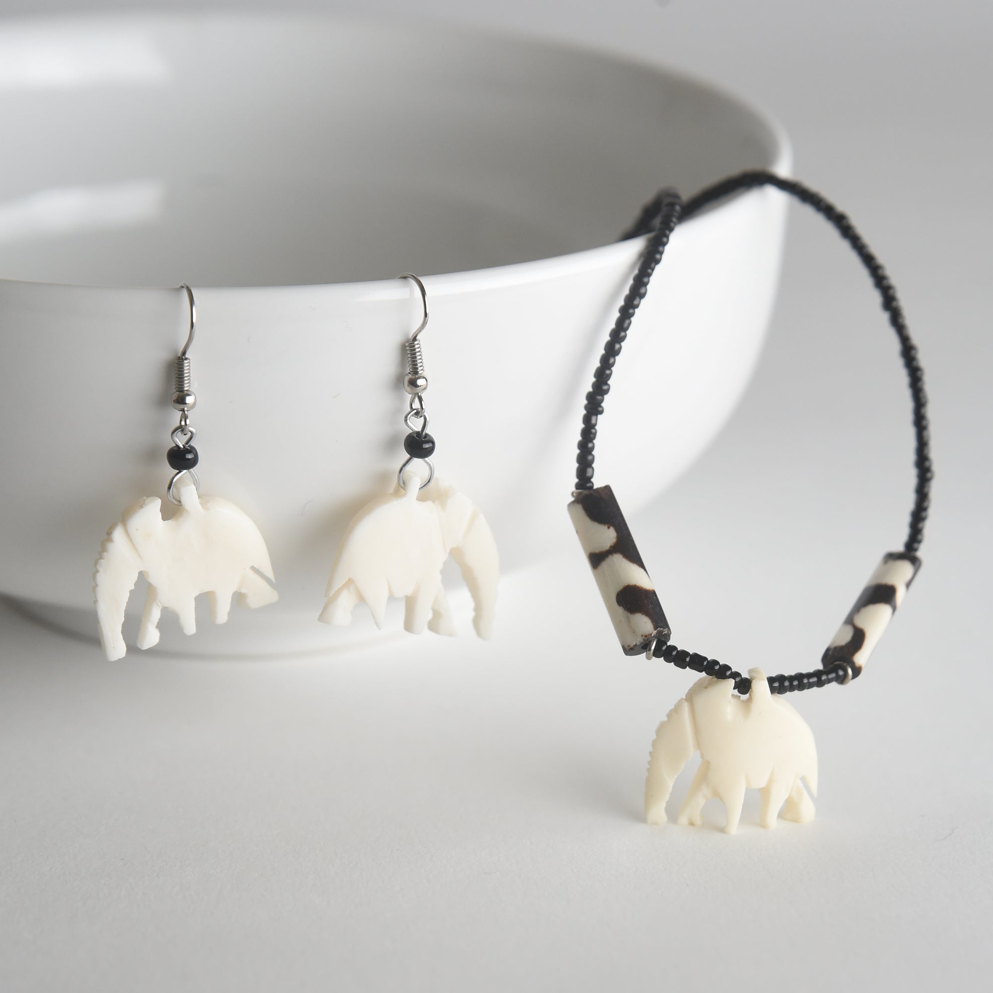 Figural Elephant Necklace & Earring Set