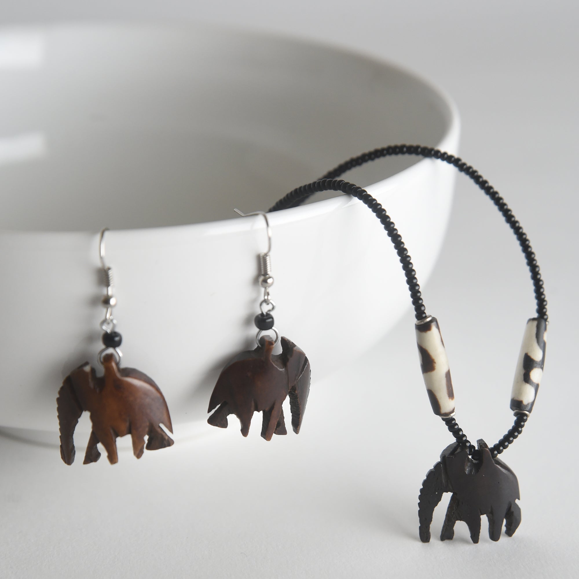 Figural Elephant Necklace & Earring Set