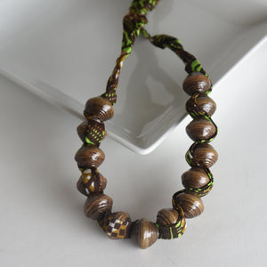 Paper Bead and Fabric Necklace