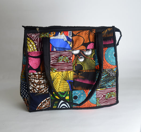 Patchwork African Chitenge 2024 Fabric Tote or Bag with inside pocket. Handmade by Zambian women. Appliqued and embroidered