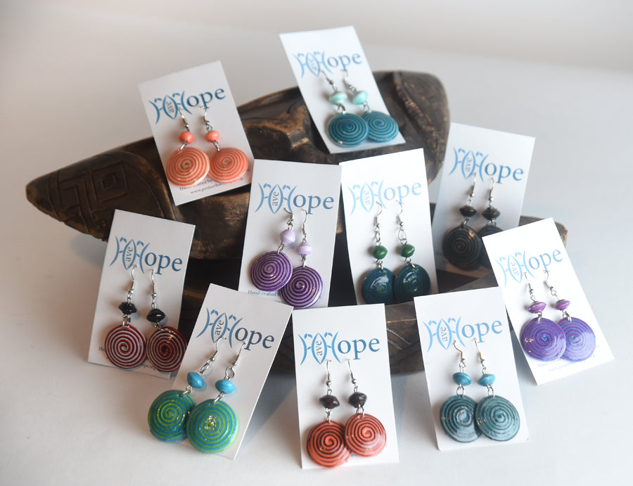 Wilobo (Earth) Spiral Paper Bead Earring Set